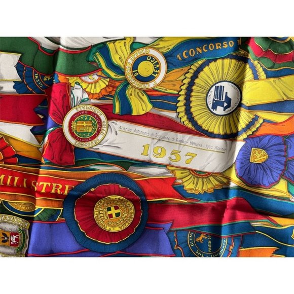 GUCCI " concorso ippico": Multicolor Silk, Logo Scarf #L028 - Picture 5 of 12
